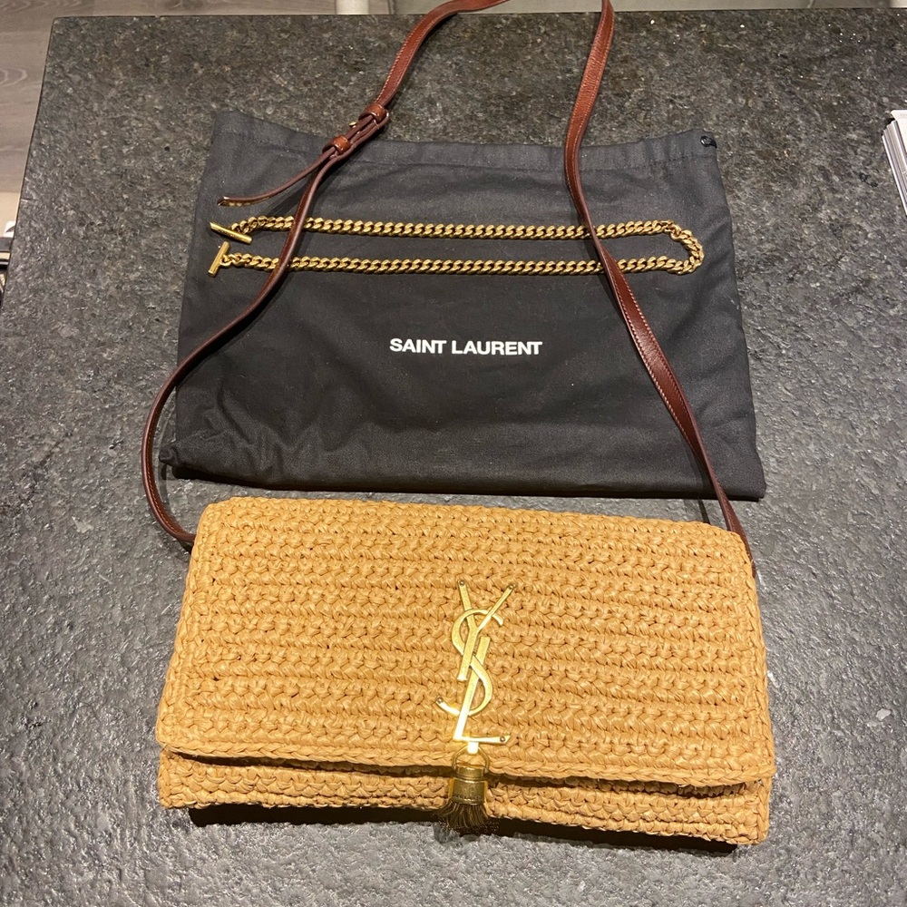 Saint Laurent Kate 99 Chain Bag, Raffia